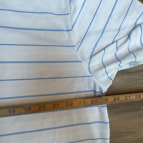 Nike Polo Shirt Mens XXL Standard Fit Dri-FIT Blue Striped Golf JANUS embroidery - Picture 6 of 9